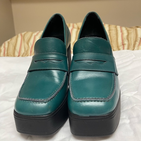 Free People Teal Leather Platform Loafers. Absolutely Stunning. NWOT - Picture 2 of 12